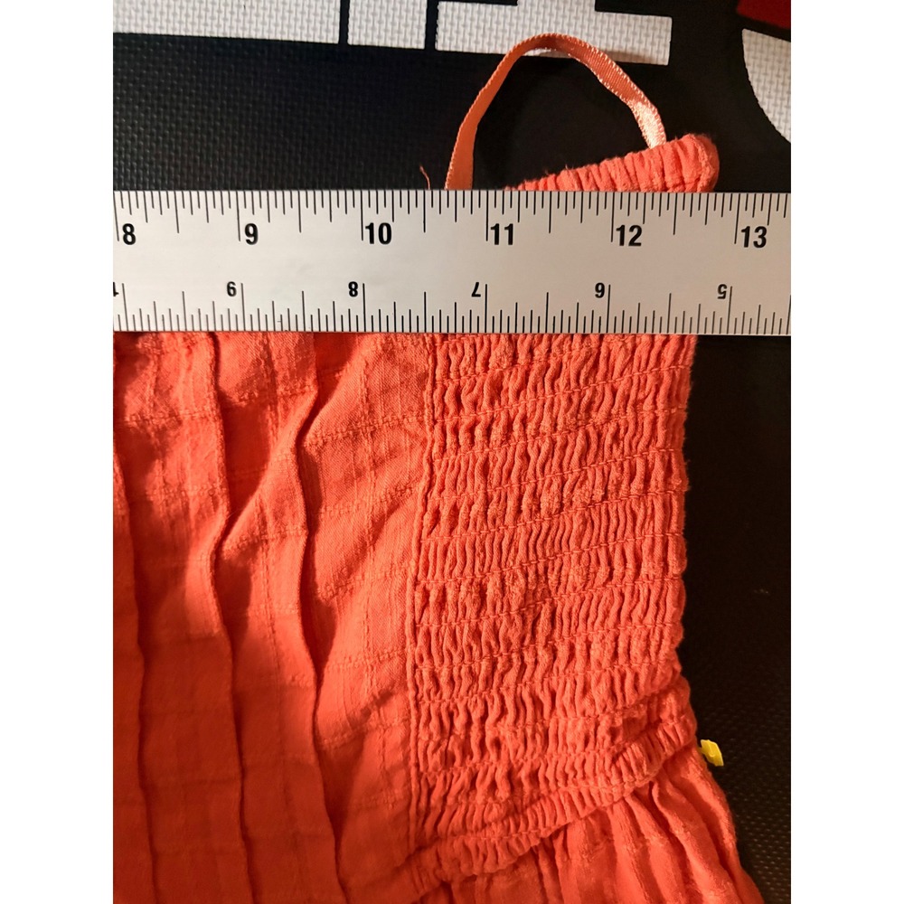 Y2K Billabong Strapless Smocked Mini Dress Coral Orange Textured L/G #8 - Picture 4 of 4